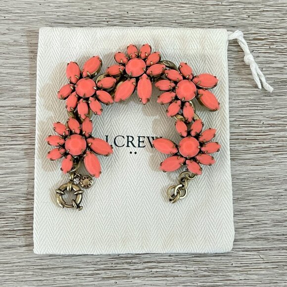 J. Crew Bracelet Statement Coral Gold Flower with Pouch - Picture 1 of 8
